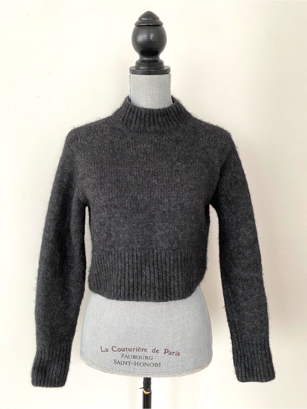 COS Charcoal & Metallic Alpaca Blend Cropped Turtleneck Sweater Sz S